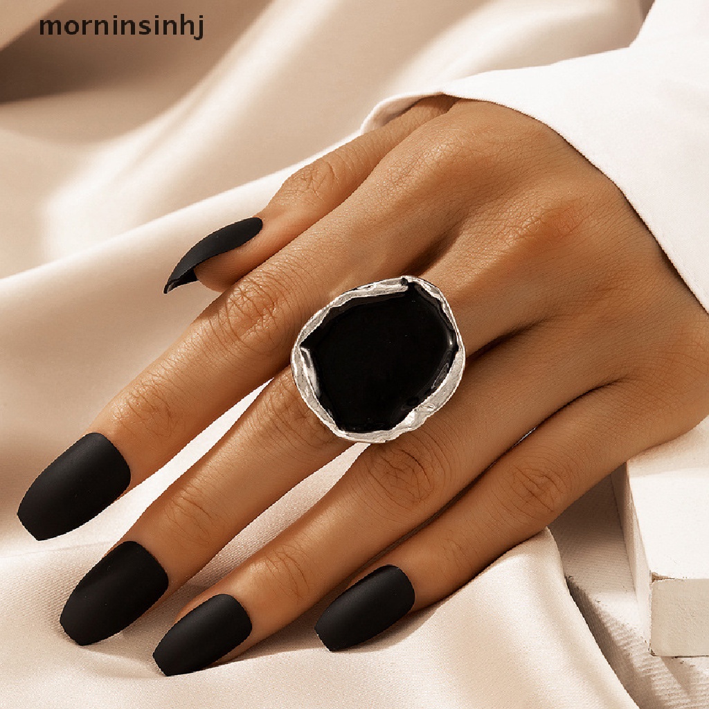 Mor Cincin Gaya Gothic Bohemia Hias Batu Hitam Besar Untuk Priawanita