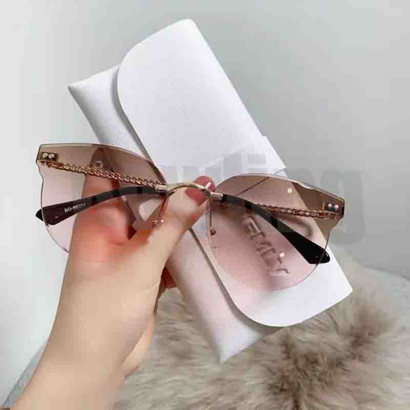 (Rowling)Kacamata  Hitam Terbaru Wanita No frame Titanium Rantai Style Kacamata Fashion Murah/Kacamata Sunglasses Import Wanita Kacamata Fashion-Ka-135 Coklat