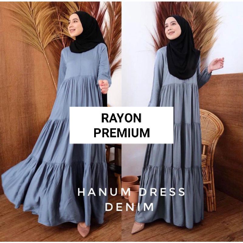 DRESS HANUM / GAMIS SUSUN / GAMIS TWILL / GAMIS POLOS MUSLIM BAHAN RAYON PREMIUM KUALITAS ORIGINAL