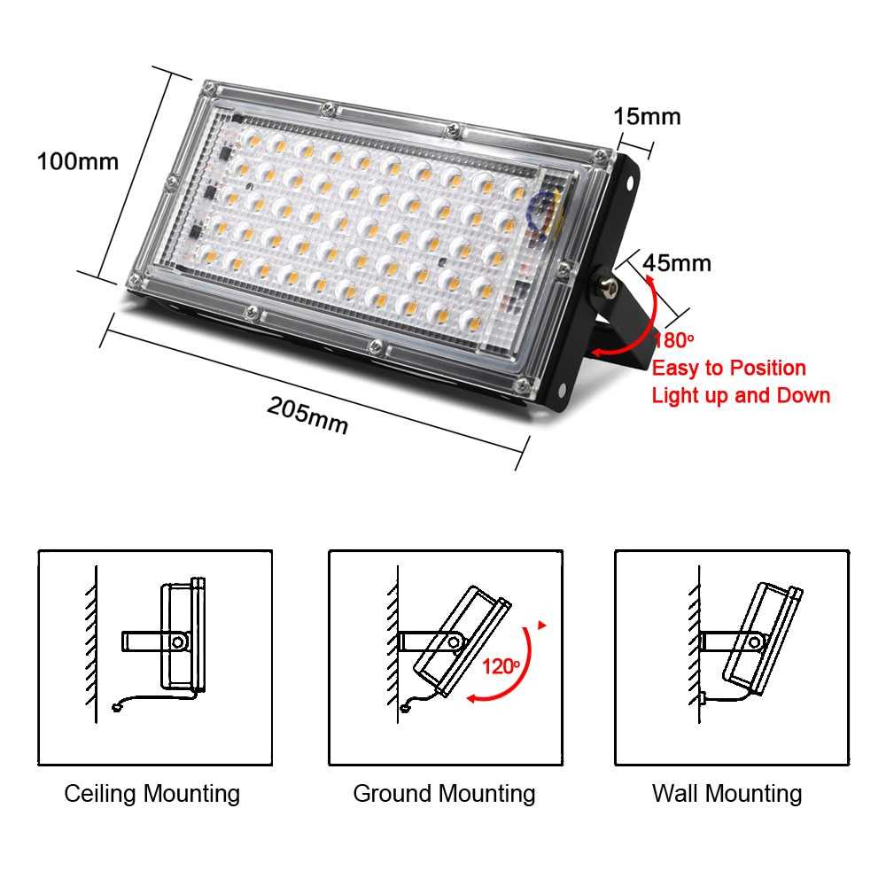 Lampu Sorot Security Gedung Flood Light Menerangi Area Luas 50W 220V Cool White 4500 Lumens Led FloodLight 50W AC 220V-240V Waterproof IP65 Flood light Outdoor Spotlight Led Projector exterieur Spotlight