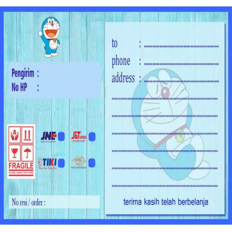 LABEL PENGIRIMAN FRAGILE DORAEMON