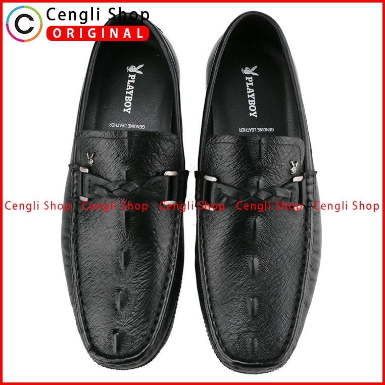 SEPATU KULIT PLAYBOY PRIA ORIGINAL TERBARU PANSUS LOAFER CASUAL FORMAL HITAM PLG4