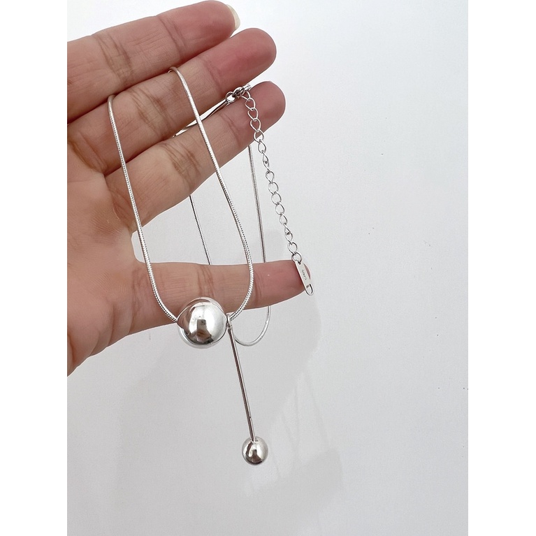 Kalung Rantai Klavikula Liontin Bola Bahan S925 sterling silver Gaya hip hop Untuk Wanita