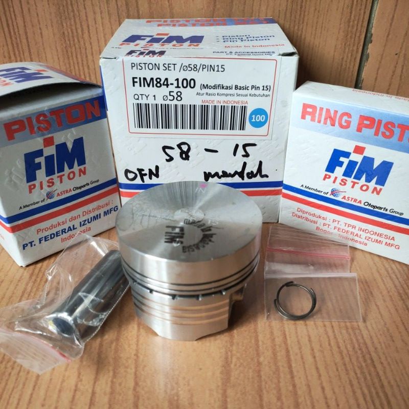 Seher/piston kit merk fim bahan mentah ukuran 57/57,5/58/58,5/59/59,5/60 pin/pen 13 dan pin/pen 15-3