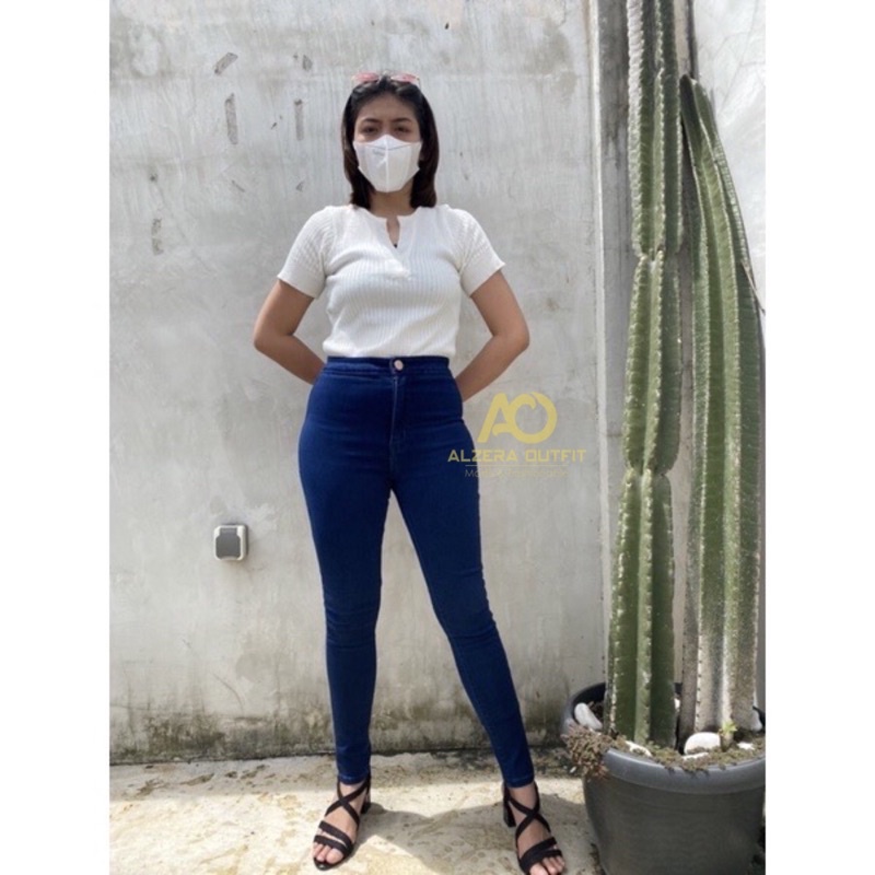 Highwaist Celana Jeans Wanita Soft Jeans Size 27-34 by Alzera