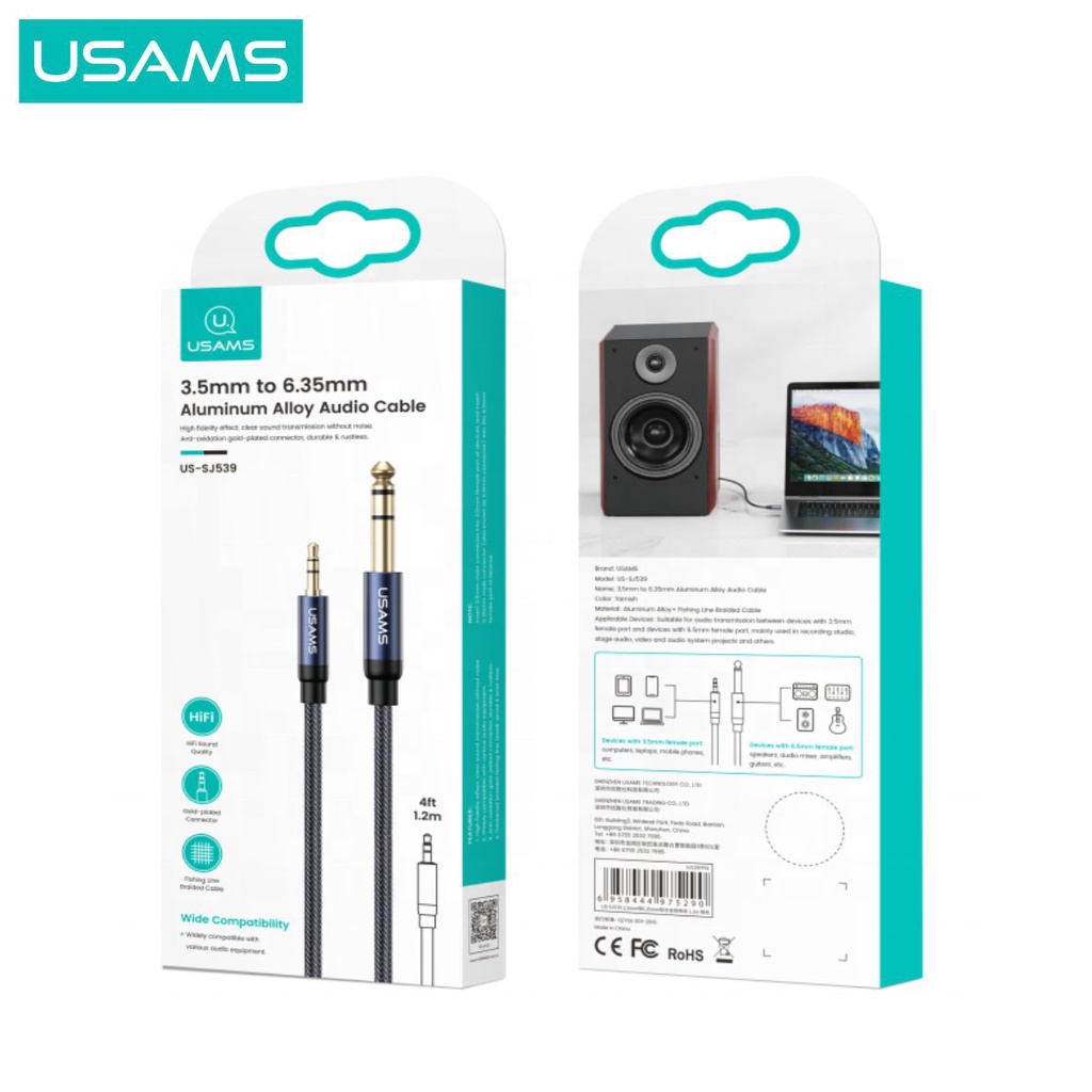 USAMS Kabel Aux Audio 3.5mm to Dual 6.5mm Aluminium Alloy