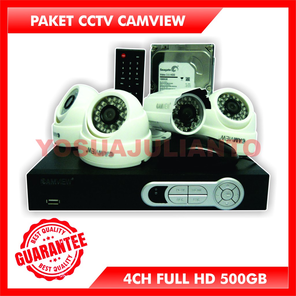 PAKET CCTV CAMVIEW 4CH FULL HD 500GB TANPA KABEL