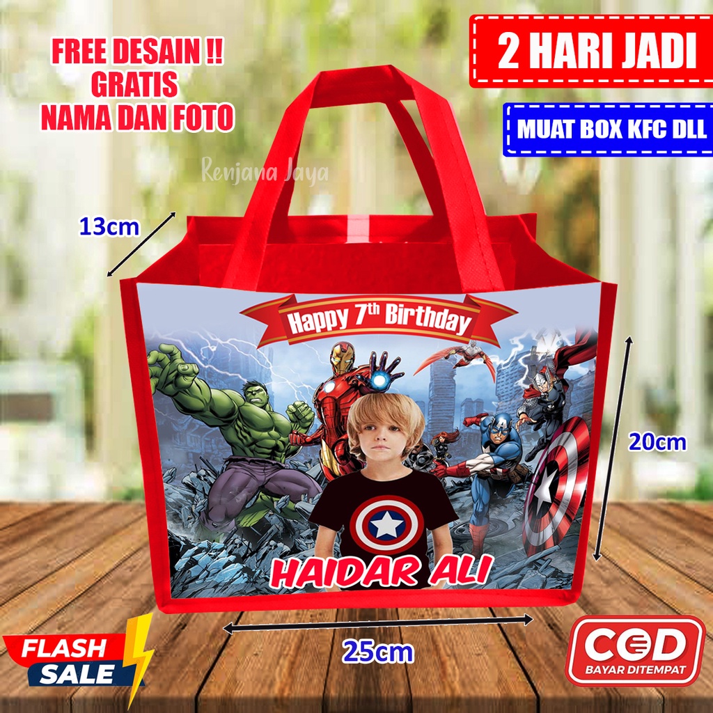 

Tas Ultah Anak / Tas Goodiebag Spunbond Murah / Bahan Halus Nyaman Free Desain