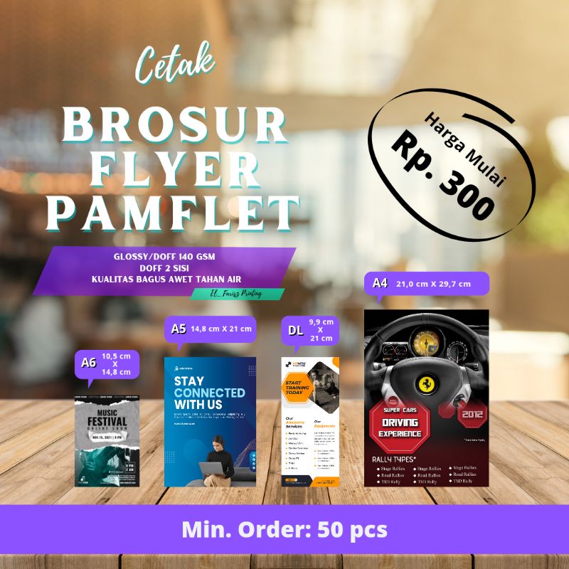 

Cetak Brosur Flyer Leaflet Pamflet ukuran A6 A5 A4 Glossy Doff Paper 140 Gr Full Color