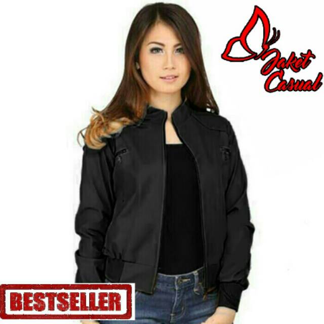 Jaket Kulit Rib Hitam Wanita