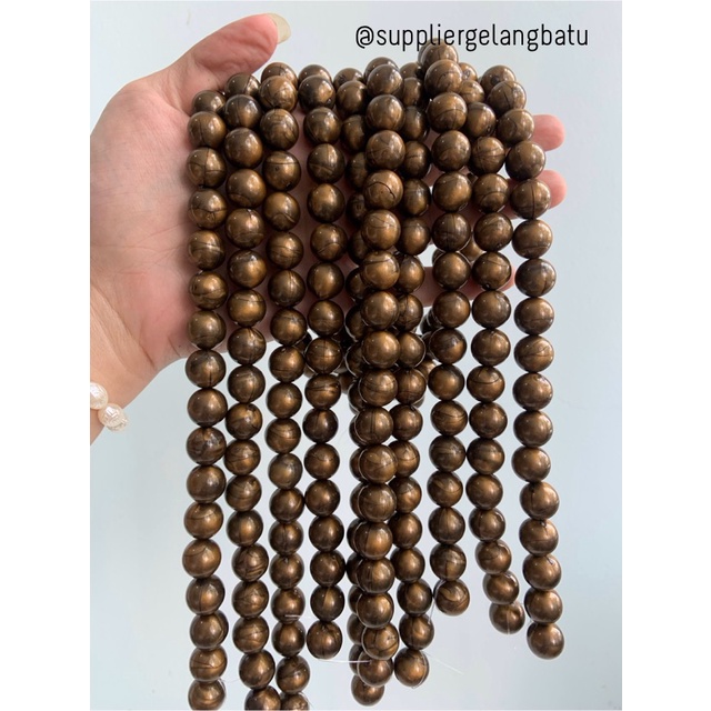 spacer resin bakar bulat 14mm bahan craft gelang kalung beads cokelat