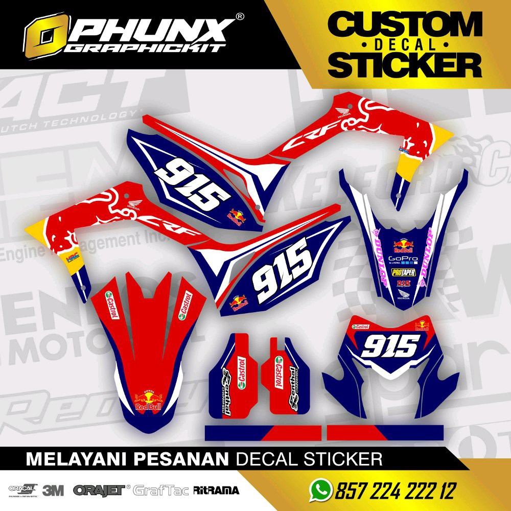 decal CRF 150 bisa juga untuk semua motor cross REDBull Berkualitas
