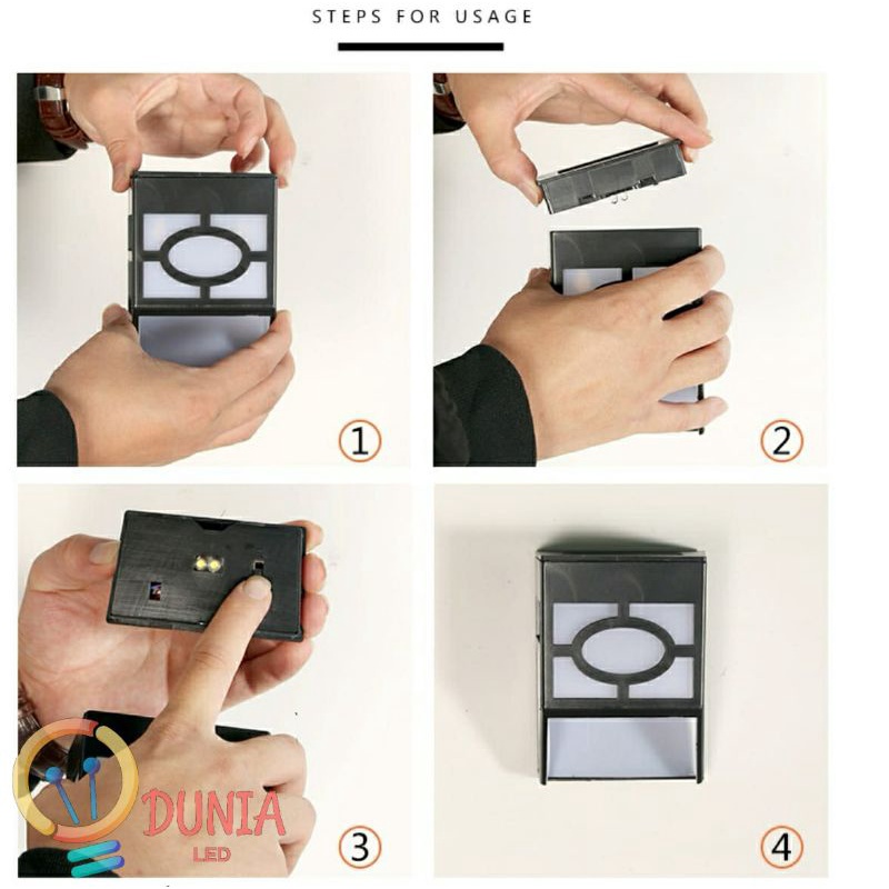 Lampu Solar Dinding Waterproof 2 LED / Lampu Solar Taman Tenaga Surya 2 LED