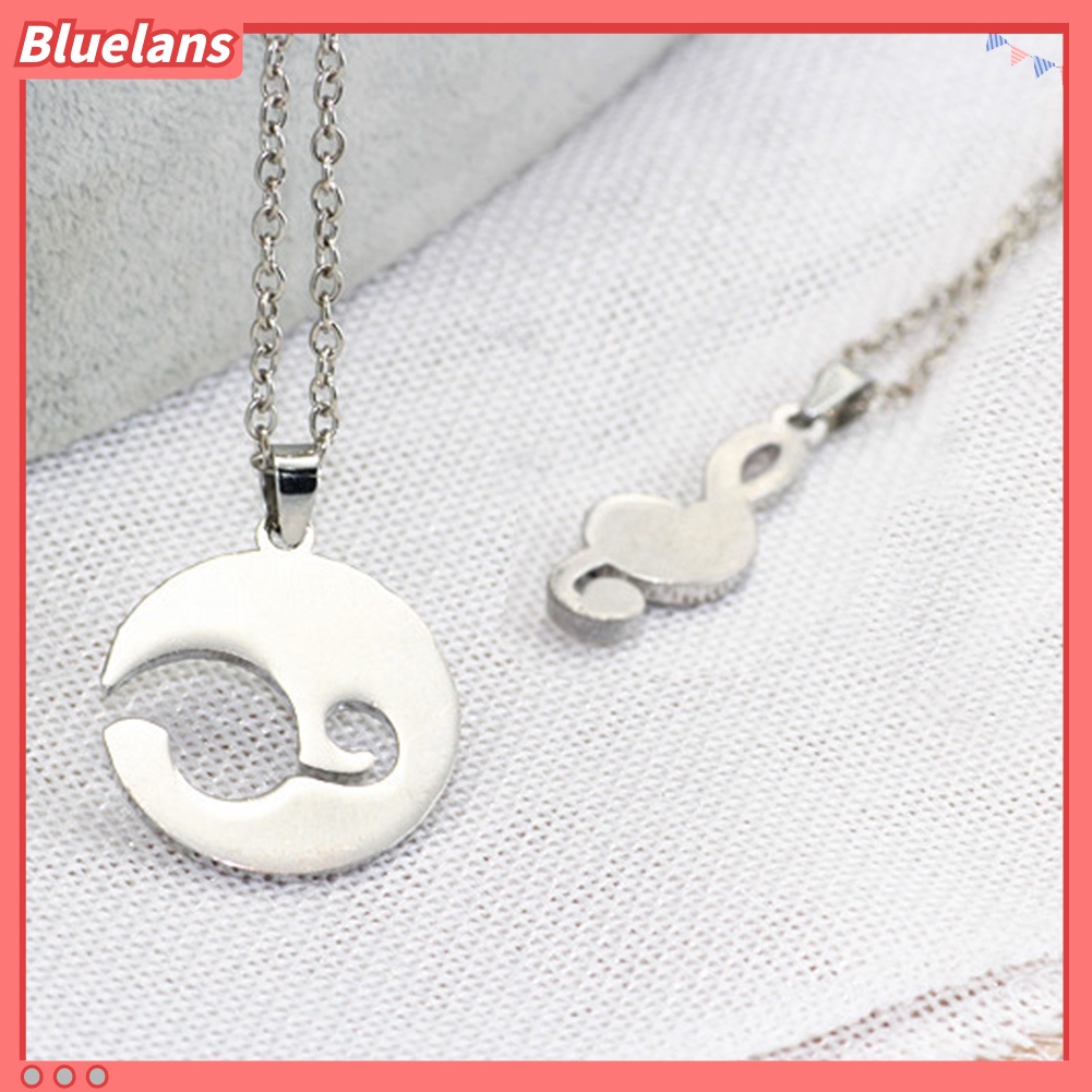 Bluelans 2 Pcs Moon Musical Note Pendant Necklace Couples Lovers Valentine Day Gift