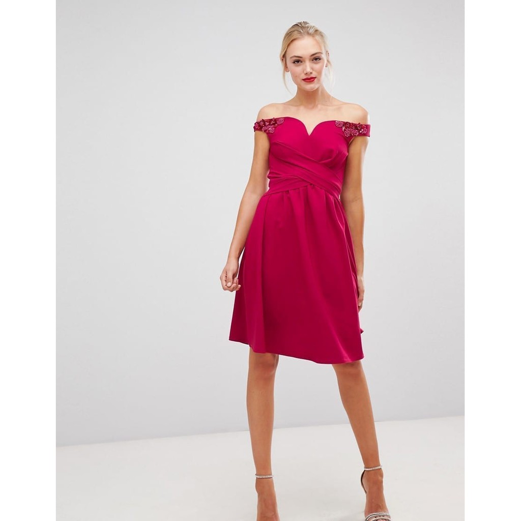 Dress Impor Original UK Merk Inggris Little Mistress Berry Red Party Zara MAP Branded HnM Big Sale