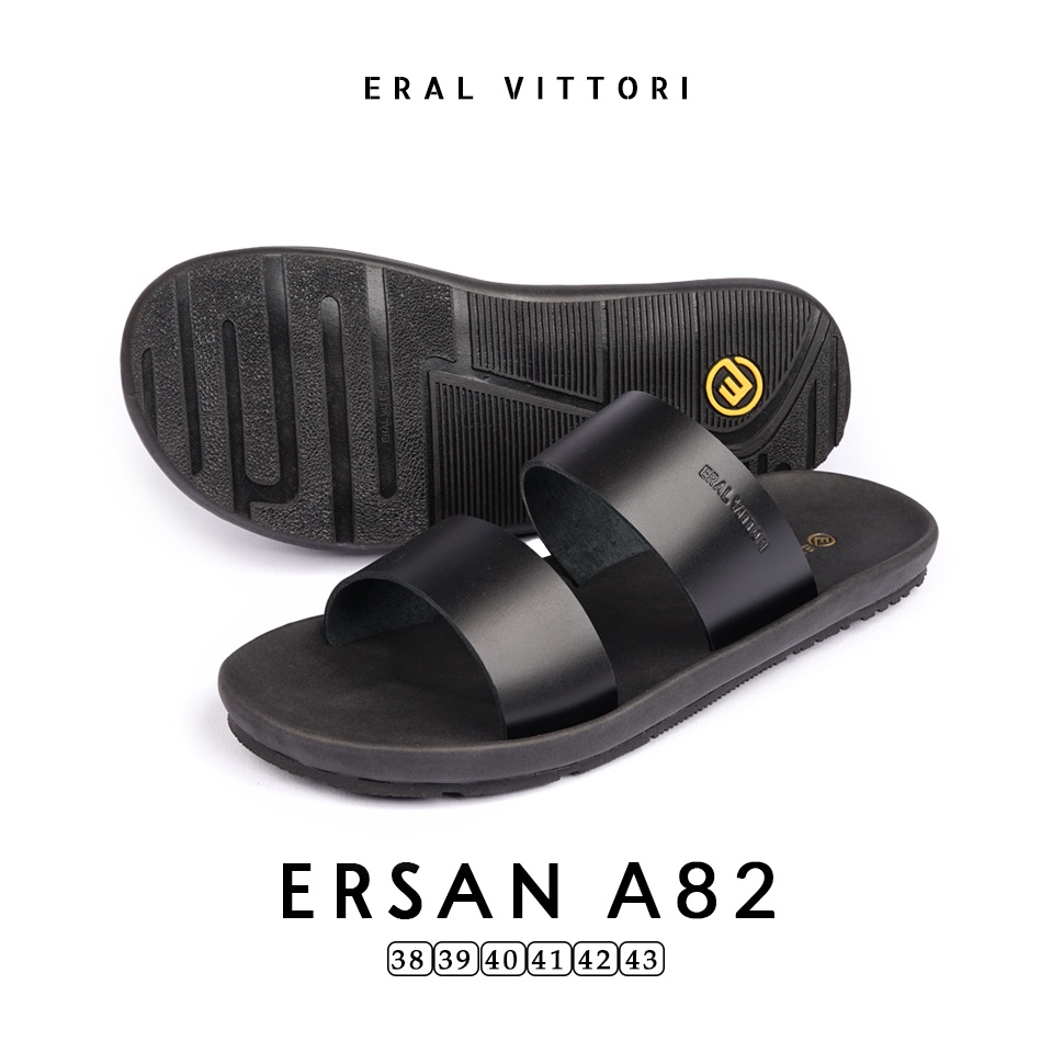 Eral Vittori - Ersan A82 Sandal Pria Kulit Santai Harian Hitam