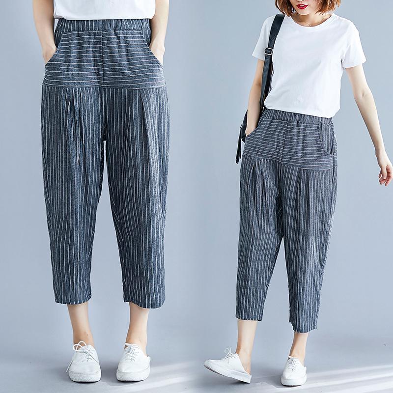 Celana Panjang Casual Vintage Motif Garis Bahan Katun Celana Panjang Casual Vintage Motif Garis Bahan Katun