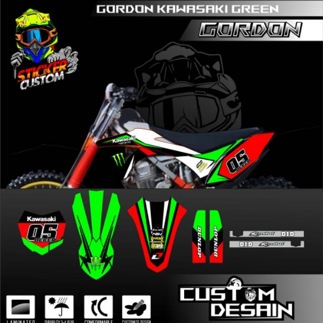 DECAL KLX GORDON MONSTER HIJAU MERAH