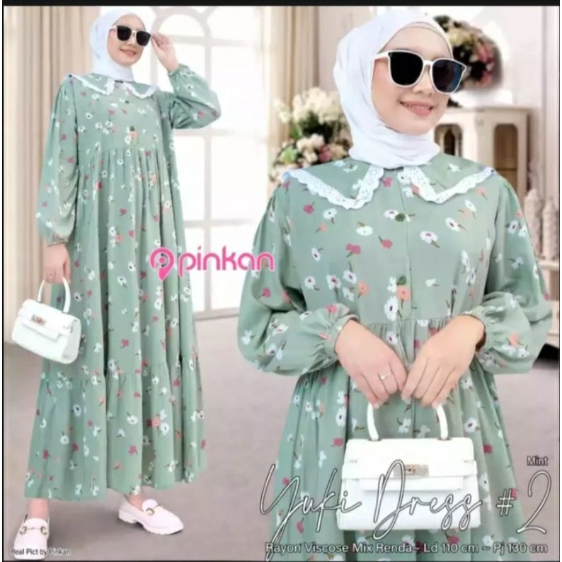 MIDI DRESS BUNGA BUNGA //TUNIK BUNGA JUMBO KERAH RENDA TERBARU