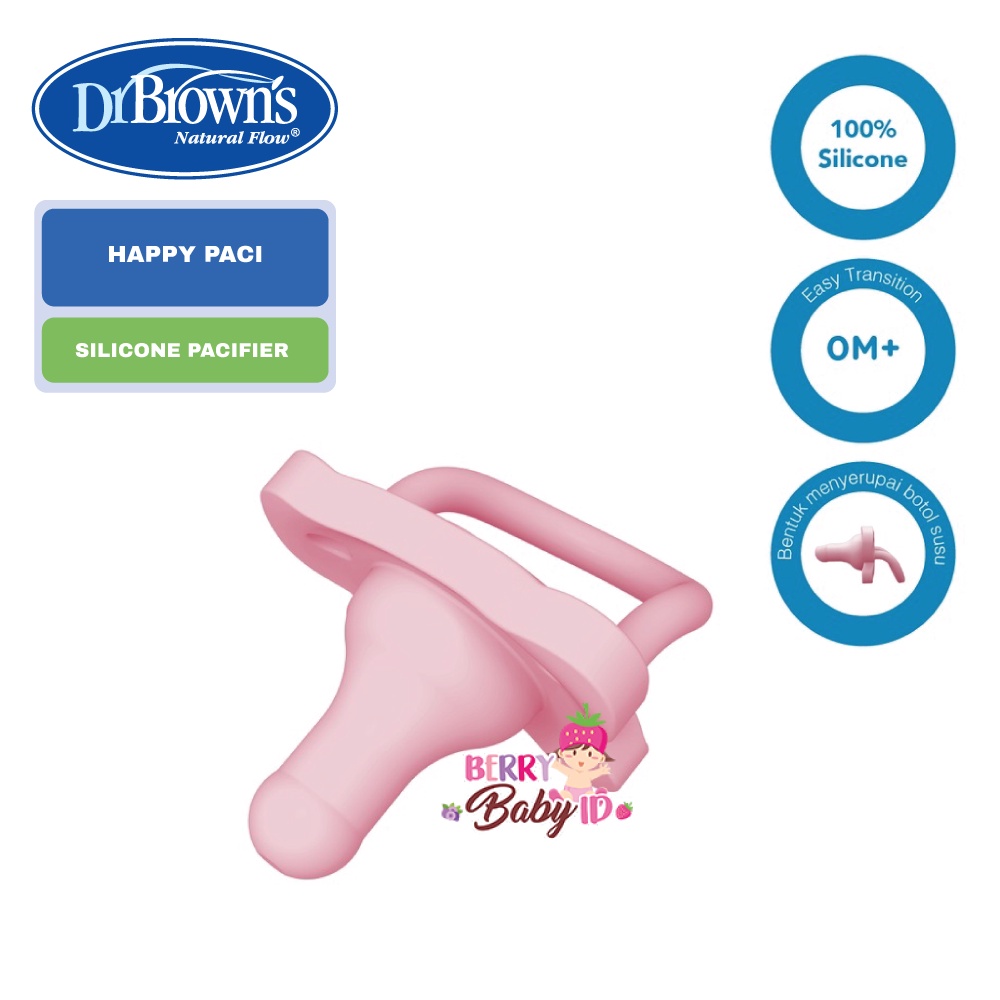 Dr Brown's Happy Paci Empeng Silicon Soother One Piece Pacifier 0m+ Mainan Gigi Bayi Berry Mart