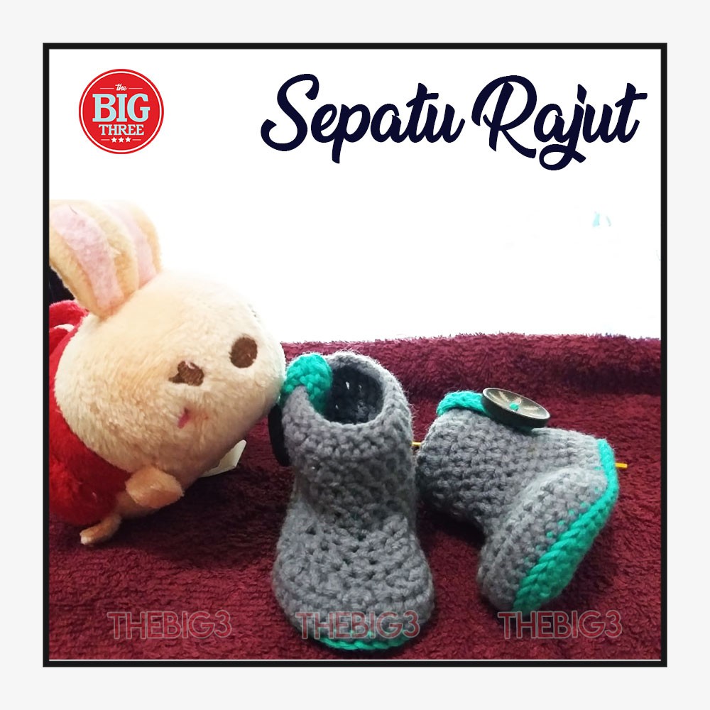 Sepatu Kaos Kaki Rajut Bayi Newborn Cowok Laki Laki - Tosca Grey Rajutan Handmade PO