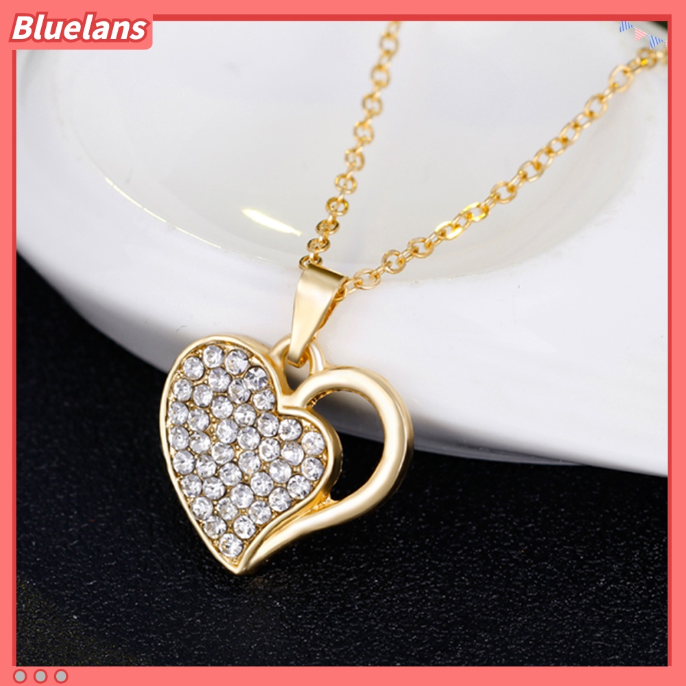 Bluelans Rhinestone Hollow Love Heart Necklace Bangle Ring Earrings Banquet Jewelry Set