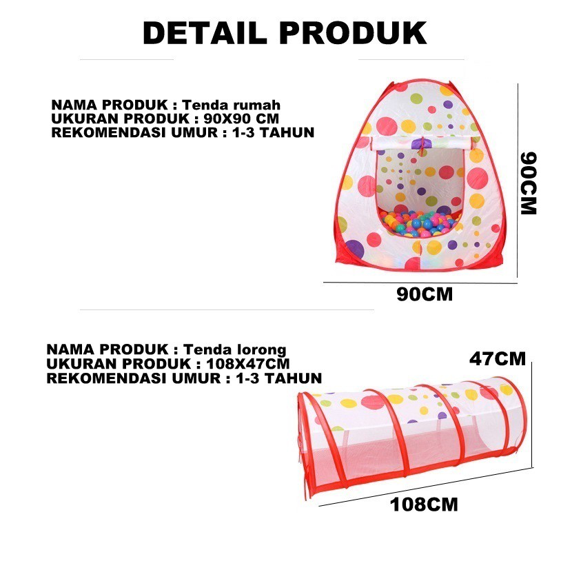 Mainan Tenda Anak Terowongan 4 in 1 + Kolam + Ring Basket Mainan Keranjang Mandi Bola Anak