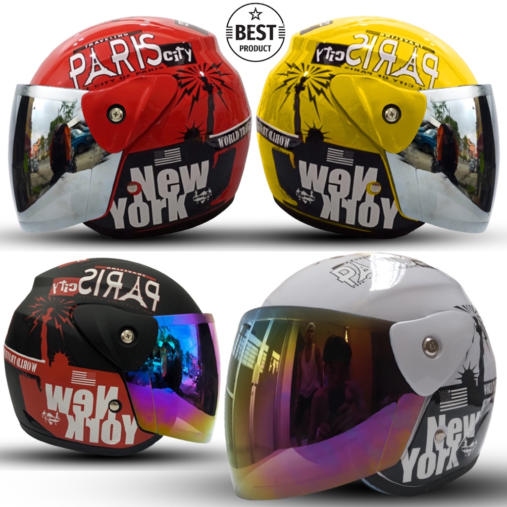 Helm Half Face Model Seperti Helm Gm Original Motif PARIS Untuk Pria Dan Wanita Dewasa -BUKAN HELM G