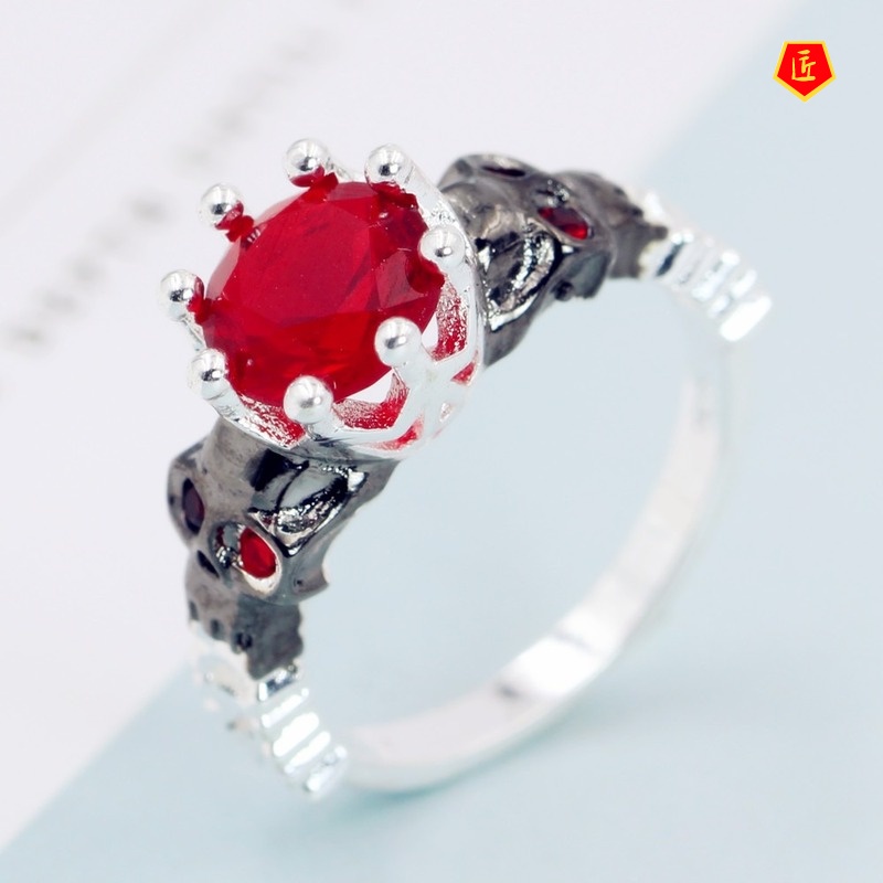 [Ready Stock]Personality Fashion Skull Punk Red Gem Ring