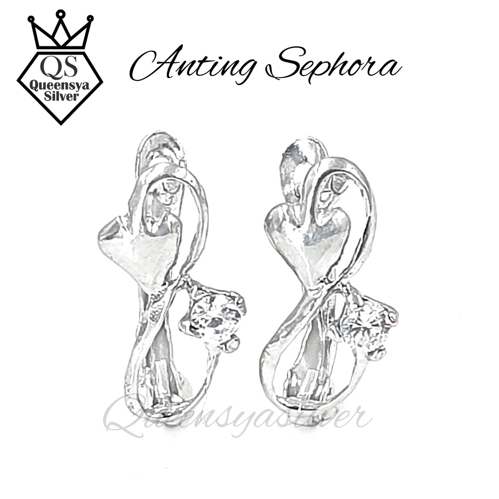 Anting Perak Silver Asli 925 || Lapis Emas Putih || Model Jepit Hati || Perhiasan Perak Wanita