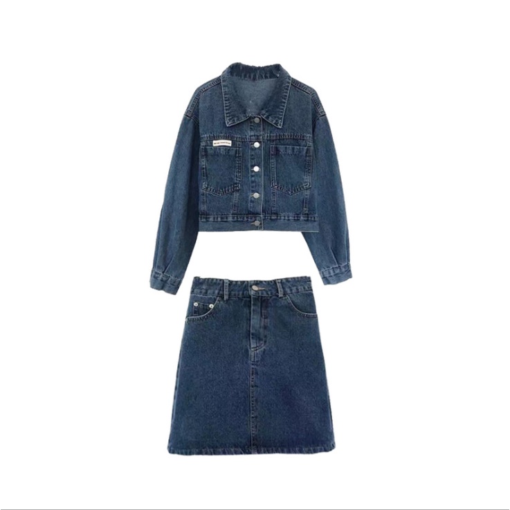 Jaket Denim &amp; Rok Denim Korean Style Fashion Jaket Rok Denim Wanita Koboi Cool Casual