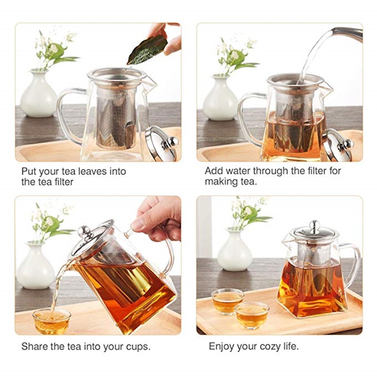 Tea Pot Pitcher Gelas Kaca Tahan Panas Plus Saringan Stainles Teh Cina Borosilicate Glass Tea Maker Teapot