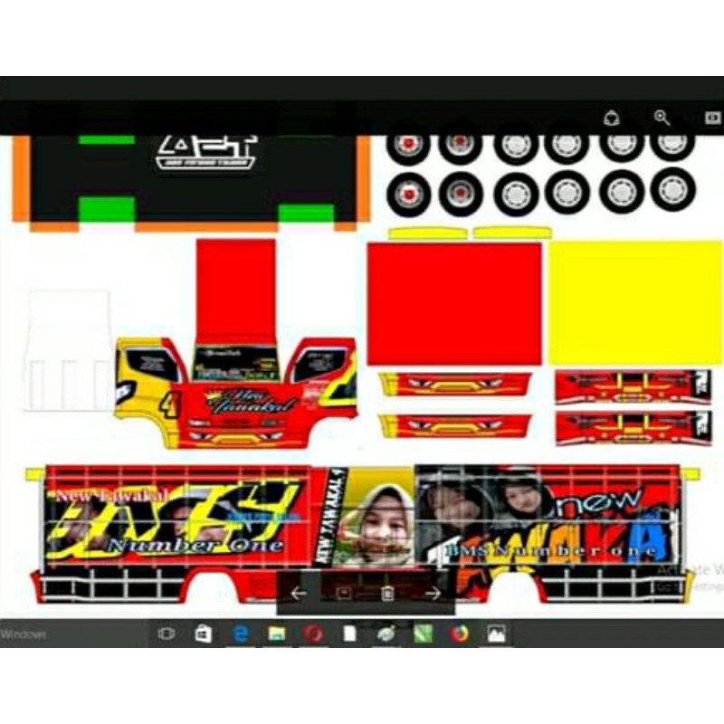 Lembaran Papercraft Truk BMS NEW TAWAKAL 4 P.20cm L.5,5cm ±T.10cm