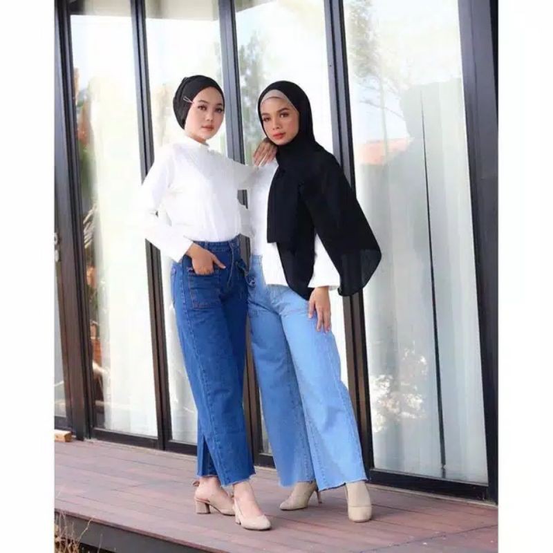 HIGHWAIST Kulot Jeans Rawis Wanita // Celana Panjang Wanita Jeans