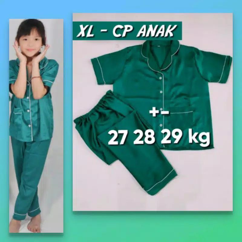 Piama anak satin silky velvet celana panjang lengan pendek