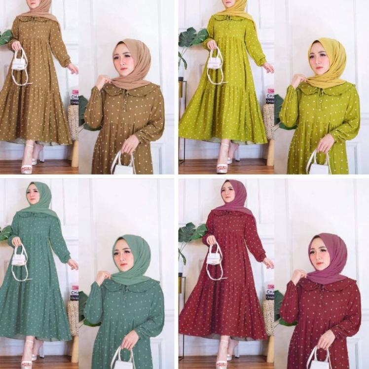 Terbagus.. MIDI DRESS POLKADOT//MIDI DRES PREMIUM//MIDI DRESS MUSLIM//MIDI DRESS KOREA TERBARU