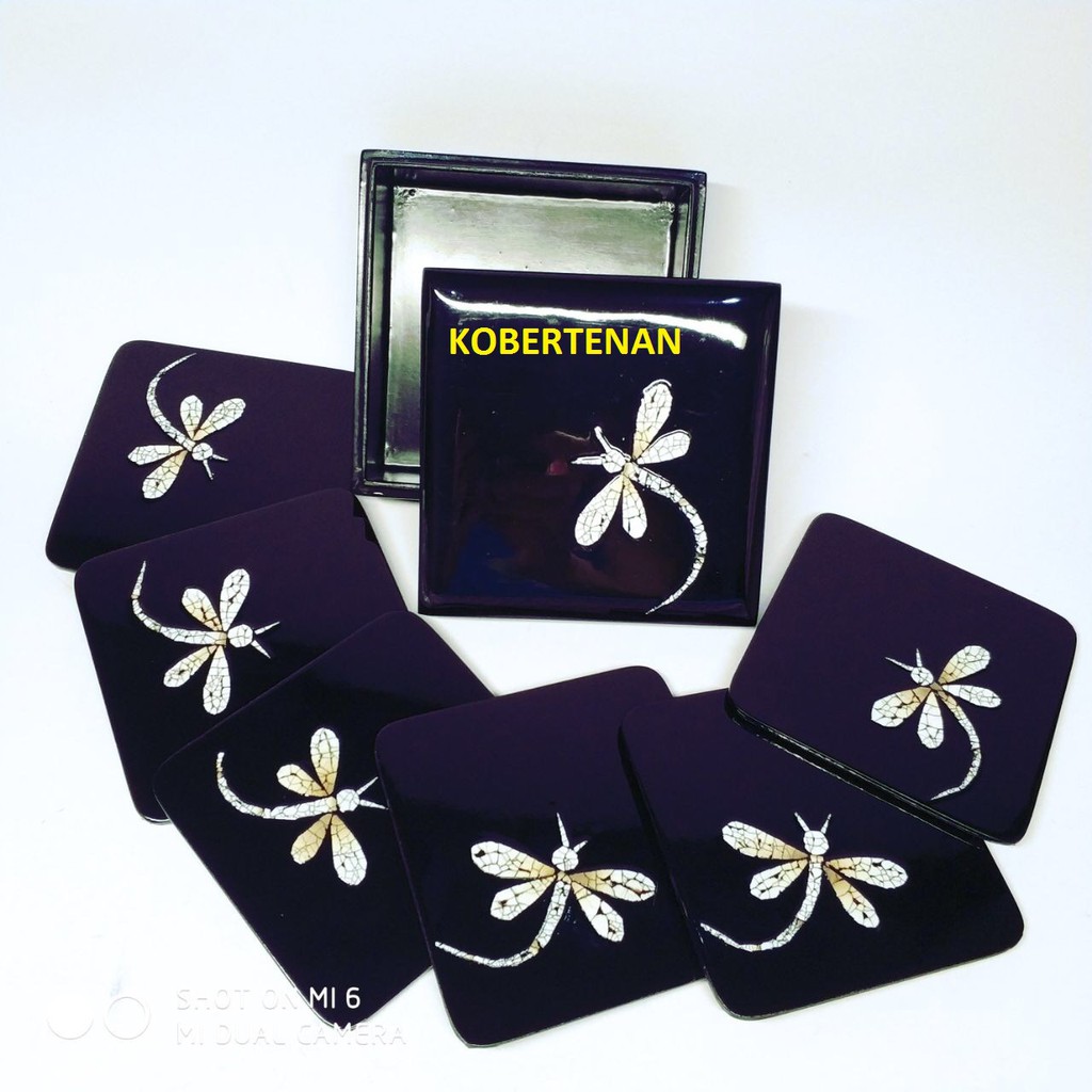 Tatakan Gelas 6pcs capung hitam merah