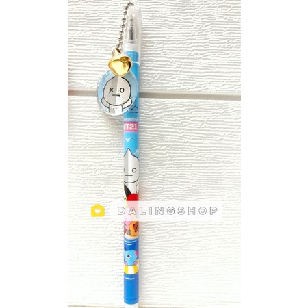 Dalingshop / PULPEN GEL BT21 + GANTUNGAN UNIK LUCU BT21 / PEN BT21 / PEN SQUID GAME + GANTUNGAN BONEKA GOYANG  / PULPEN SQUID GAME-Biru+Bel