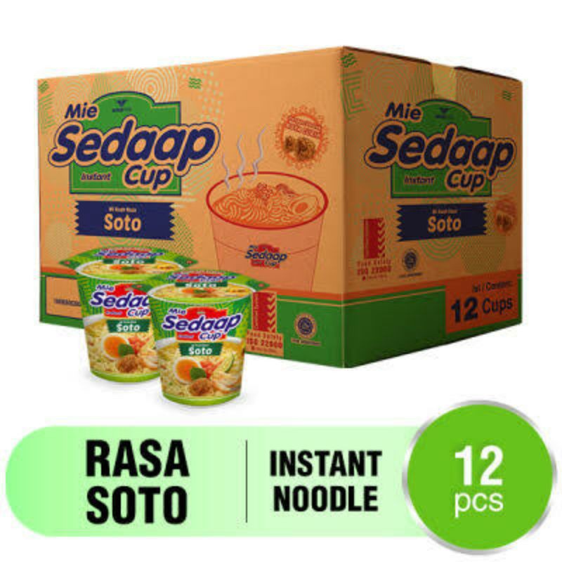 

NOODLES/MIE INSTANT SEDAP KUAH SOTO CUP KEMASAN DUS ISI 12 PCS