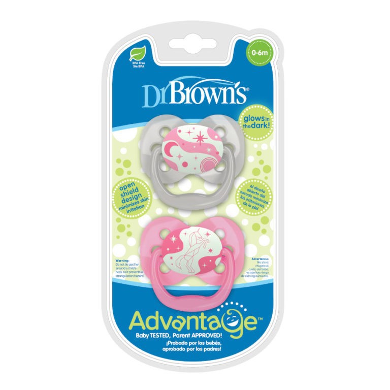 Dr Brown's Advantage GLOW IN THE DARK Pacifier Empeng 2 Pack