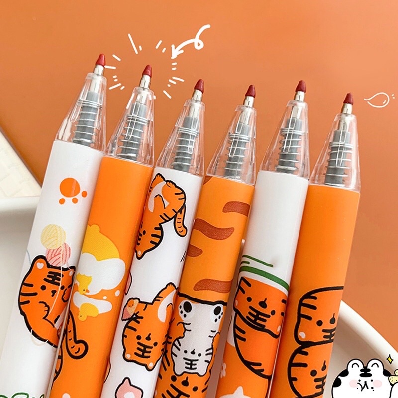 TIGER  1 PCS Pen Gel Retractable Black Ink 0.5 Fancy Cute Pretty Korean Style Japanese Kawaii Cartoon For Student Pulpen Mekanik Tinta Hitam Lucu Unik Imut Karakter Kartun Cantik Gaya Korea Jepang Lovely Pelajar Aesthetic