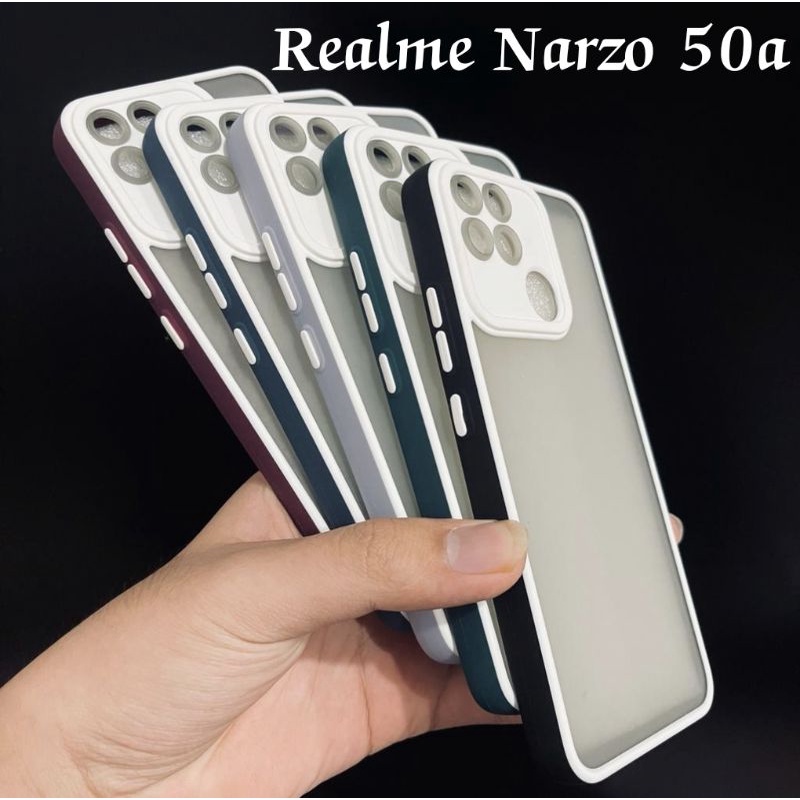 Pro Hybird Realme Narzo 50a Softcase Halus dan Elegan / Pinggiran Garis Putih Keren (Pandas)