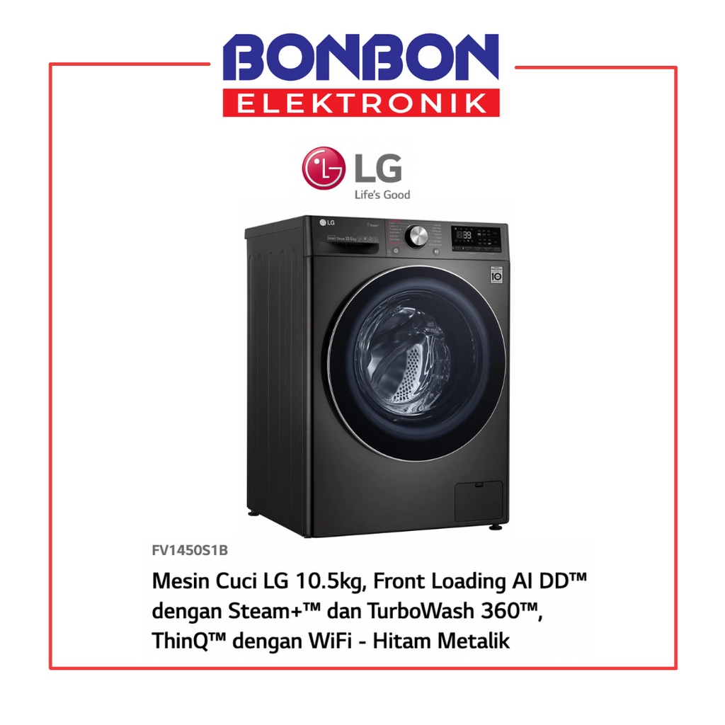 LG Mesin Cuci Front Loading 10.5KG FV1450S1B Inverter ThinQ Wifi