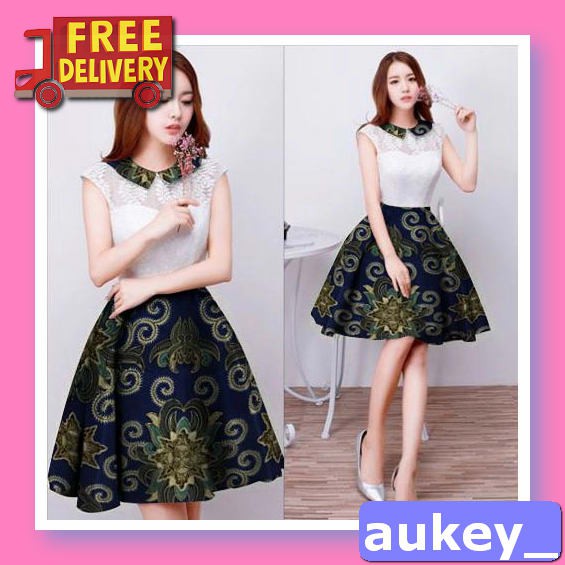Baju Dress Wanita Dewasa  Korea Kekinian Murah Terbaru 2020 EK299 [Dress Mercure Batik B Ft]Dr