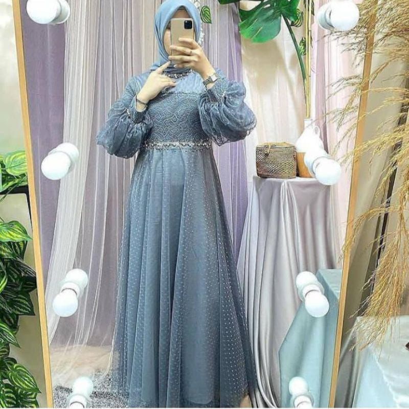 RAWNIE DRESS LENGAN BALON / DRESS PREMIUM / DRESS PESTA GAMIS KONDAGAN BISA SERAGAM ADA SIZE JUMBO
