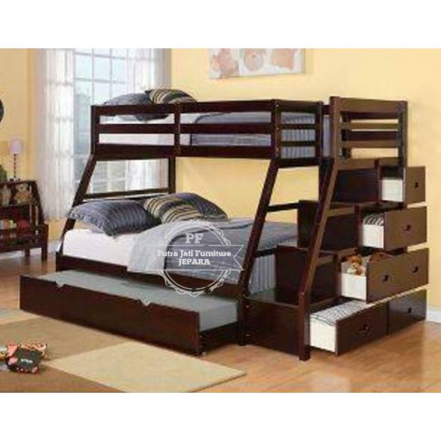 Tempay Tidur Untuk Anak Tingkat Kayu Jati Model Simpel Minimalis, Dipan Ranjang Susub