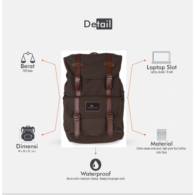 MIX UP BROWN |ManNeedMe x URBAN| Tas Ransel Pria Wanita Tas Backpack ORIGINAL