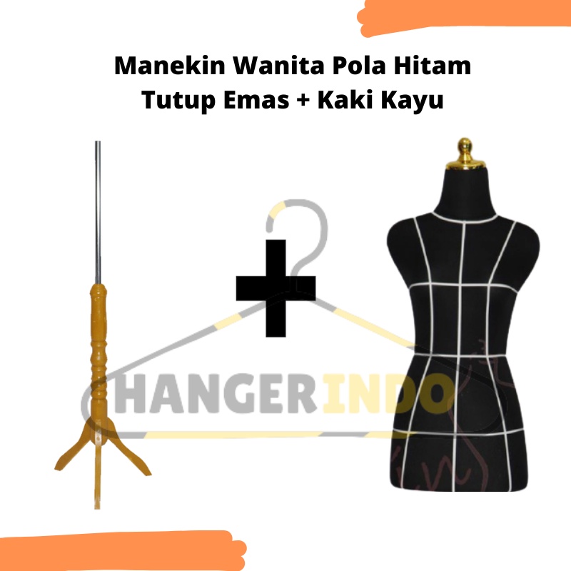 Manekin Wanita Pola Hitam Tutup Emas Kaki Kayu | Patung Baju Wanita | Patung Manekin | Mannequin | Manekin Cewek