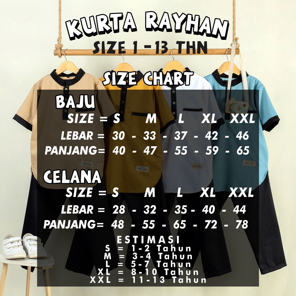 MANJADDA - Setelan Koko Anak 2-13 Thn Kurta Kancing Baju dan Celana Koko Kurta Anak Katun Toyobo