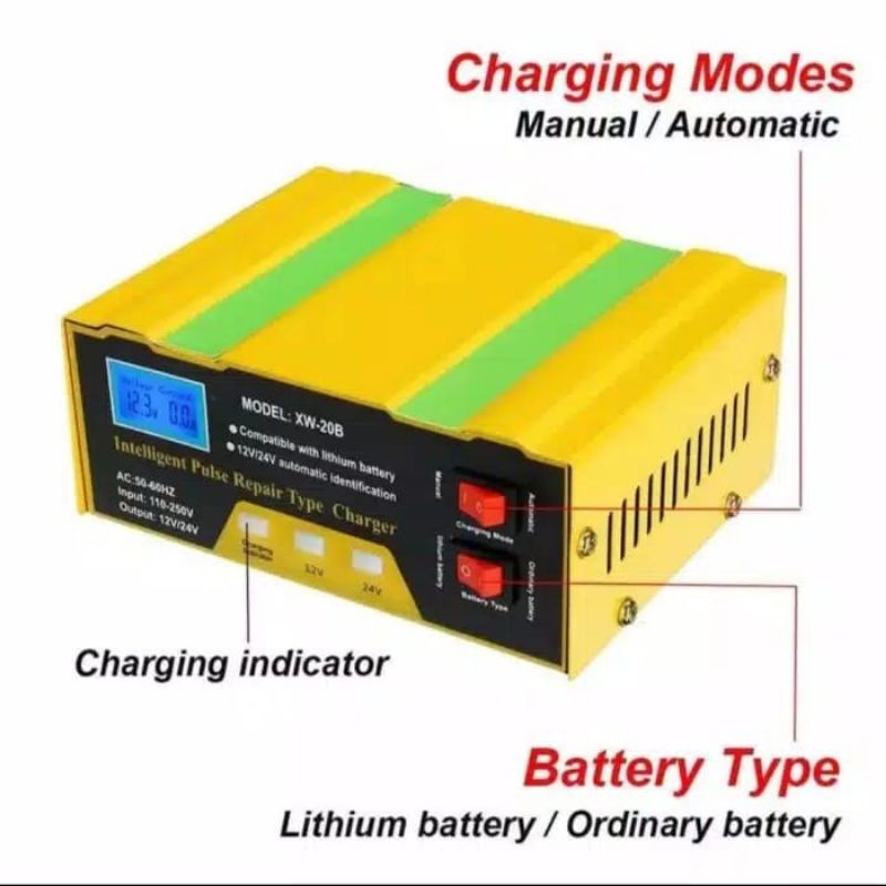 Smart Charger Aki Otomatis Lead Acid 12V/24V 6-105AH utk Mobil / Motor